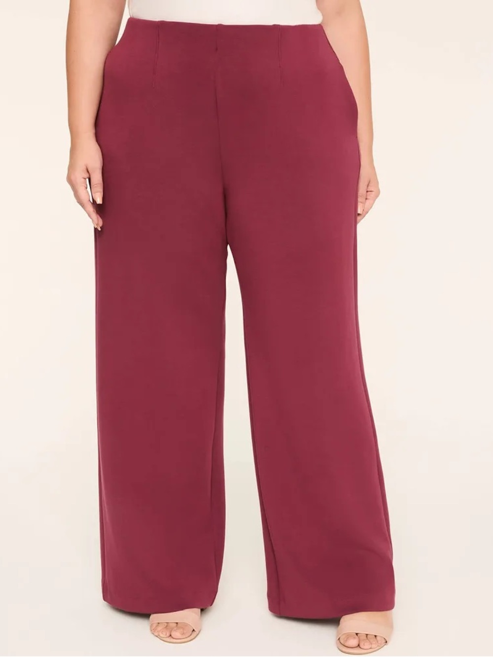 Lane Bryant Wide-Leg Pull-On Pants in Burgundy